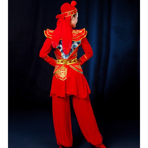Women's chinese folk dance costumes dragon drummer stage performance dresses costumes